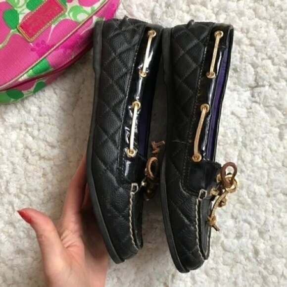 Sperry: Audrey Black/Gold Quilted  Loafers Sz 6.5 - Picture 5 of 8